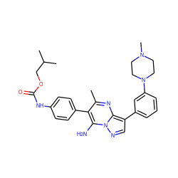 Cc1nc2c(-c3cccc(N4CCN(C)CC4)c3)cnn2c(N)c1-c1ccc(NC(=O)OCC(C)C)cc1 ZINC000049114690