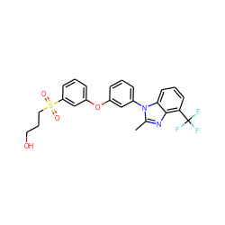 Cc1nc2c(C(F)(F)F)cccc2n1-c1cccc(Oc2cccc(S(=O)(=O)CCCO)c2)c1 ZINC000045355059