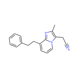 Cc1nc2c(CCc3ccccc3)cccn2c1CC#N ZINC000013760949