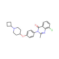 Cc1nc2c(Cl)cccc2c(=O)n1-c1ccc(OC2CCN(C3CCC3)CC2)cc1 ZINC000040860812