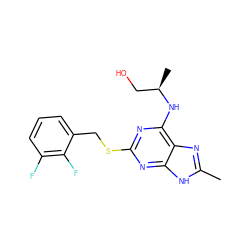 Cc1nc2c(N[C@H](C)CO)nc(SCc3cccc(F)c3F)nc2[nH]1 ZINC000029128707