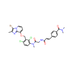 Cc1nc2c(OCc3c(Cl)ccc(N(C)C(=O)CNC(=O)/C=C/c4ccc(C(=O)N(C)C)cc4)c3Cl)cccn2c1Br ZINC000003929459