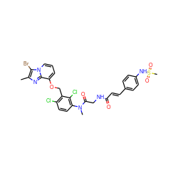 Cc1nc2c(OCc3c(Cl)ccc(N(C)C(=O)CNC(=O)/C=C/c4ccc(NS(C)(=O)=O)cc4)c3Cl)cccn2c1Br ZINC000027406514