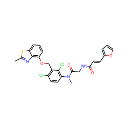 Cc1nc2c(OCc3c(Cl)ccc(N(C)C(=O)CNC(=O)/C=C/c4ccco4)c3Cl)cccc2s1 ZINC000001546048