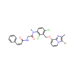 Cc1nc2c(OCc3c(Cl)ccc(N(C)C(=O)CNC(=O)/C=C\c4ccccc4)c3Cl)cccn2c1Br ZINC000027326236