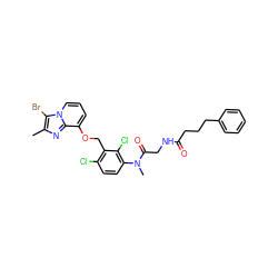 Cc1nc2c(OCc3c(Cl)ccc(N(C)C(=O)CNC(=O)CCCc4ccccc4)c3Cl)cccn2c1Br ZINC000027329605