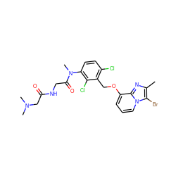 Cc1nc2c(OCc3c(Cl)ccc(N(C)C(=O)CNC(=O)CN(C)C)c3Cl)cccn2c1Br ZINC000001886829