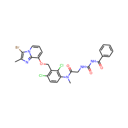 Cc1nc2c(OCc3c(Cl)ccc(N(C)C(=O)CNC(=O)NC(=O)c4ccccc4)c3Cl)cccn2c1Br ZINC000027327268