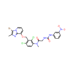 Cc1nc2c(OCc3c(Cl)ccc(N(C)C(=O)CNC(=O)Nc4cccc([N+](=O)[O-])c4)c3Cl)cccn2c1Br ZINC000027328295