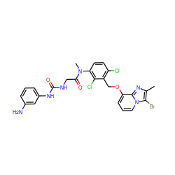 Cc1nc2c(OCc3c(Cl)ccc(N(C)C(=O)CNC(=O)Nc4cccc(N)c4)c3Cl)cccn2c1Br ZINC000027324994