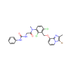 Cc1nc2c(OCc3c(Cl)ccc(N(C)C(=O)CNC(=O)Nc4ccccc4)c3Cl)cccn2c1Br ZINC000027326828