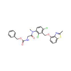 Cc1nc2c(OCc3c(Cl)ccc(N(C)C(=O)CNC(=O)OCc4ccccc4)c3Cl)cccc2s1 ZINC000026986629