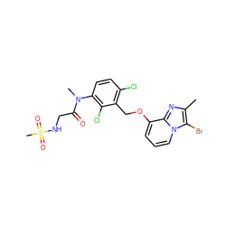 Cc1nc2c(OCc3c(Cl)ccc(N(C)C(=O)CNS(C)(=O)=O)c3Cl)cccn2c1Br ZINC000027649937