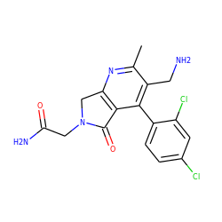 Cc1nc2c(c(-c3ccc(Cl)cc3Cl)c1CN)C(=O)N(CC(N)=O)C2 ZINC000096285851