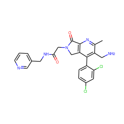 Cc1nc2c(c(-c3ccc(Cl)cc3Cl)c1CN)CN(CC(=O)NCc1cccnc1)C2=O ZINC000073138638