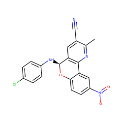 Cc1nc2c(cc1C#N)[C@H](Nc1ccc(Cl)cc1)Oc1ccc([N+](=O)[O-])cc1-2 ZINC000001612285