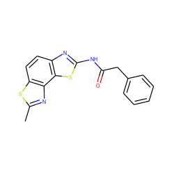 Cc1nc2c(ccc3nc(NC(=O)Cc4ccccc4)sc32)s1 ZINC000004173995