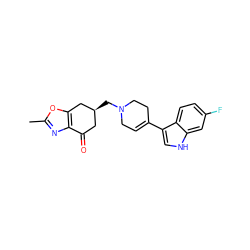 Cc1nc2c(o1)C[C@@H](CN1CC=C(c3c[nH]c4cc(F)ccc34)CC1)CC2=O ZINC000169322321