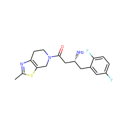 Cc1nc2c(s1)CN(C(=O)C[C@H](N)Cc1cc(F)ccc1F)CC2 ZINC000014948990