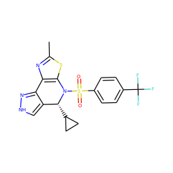 Cc1nc2c(s1)N(S(=O)(=O)c1ccc(C(F)(F)F)cc1)[C@H](C1CC1)c1c[nH]nc1-2 ZINC000045288101