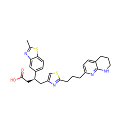 Cc1nc2cc([C@H](CC(=O)O)Cc3csc(CCCc4ccc5c(n4)NCCC5)n3)ccc2s1 ZINC000003962013