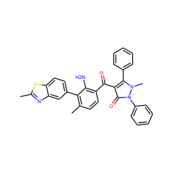 Cc1nc2cc(-c3c(C)ccc(C(=O)c4c(-c5ccccc5)n(C)n(-c5ccccc5)c4=O)c3N)ccc2s1 ZINC000299859214