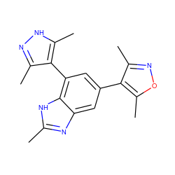 Cc1nc2cc(-c3c(C)noc3C)cc(-c3c(C)n[nH]c3C)c2[nH]1 ZINC001772590155