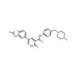 Cc1nc2cc(-c3c[nH]c(=O)c(C(=O)Nc4ccc(CN5CCN(C)CC5)cc4)c3)ccc2s1 ZINC000022935287