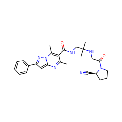 Cc1nc2cc(-c3ccccc3)nn2c(C)c1C(=O)NCC(C)(C)NCC(=O)N1CCC[C@H]1C#N ZINC000073199211