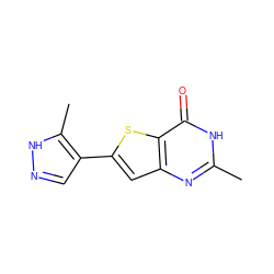 Cc1nc2cc(-c3cn[nH]c3C)sc2c(=O)[nH]1 ZINC000143047910