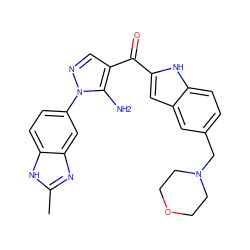 Cc1nc2cc(-n3ncc(C(=O)c4cc5cc(CN6CCOCC6)ccc5[nH]4)c3N)ccc2[nH]1 ZINC000150057164