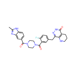 Cc1nc2cc(C(=O)N3CCN(C(=O)c4cc(Cc5n[nH]c(=O)c6c5NCCC6)ccc4F)CC3)ccc2[nH]1 ZINC000148258024