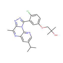 Cc1nc2cc(C(C)C)cnc2n2c(-c3cc(OCC(C)(C)O)ccc3Cl)nnc12 ZINC000145732740