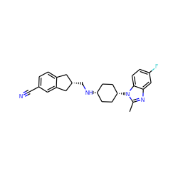 Cc1nc2cc(F)ccc2n1[C@H]1CC[C@@H](NC[C@H]2Cc3ccc(C#N)cc3C2)CC1 ZINC000299845087