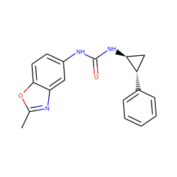 Cc1nc2cc(NC(=O)N[C@H]3C[C@@H]3c3ccccc3)ccc2o1 ZINC000066075411