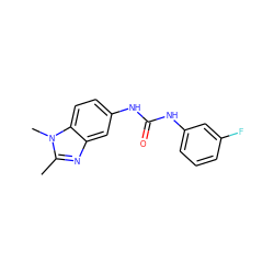 Cc1nc2cc(NC(=O)Nc3cccc(F)c3)ccc2n1C ZINC000000470745