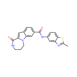 Cc1nc2cc(NC(=O)c3ccc4cc5n(c4c3)CCCNC5=O)ccc2s1 ZINC000147712838