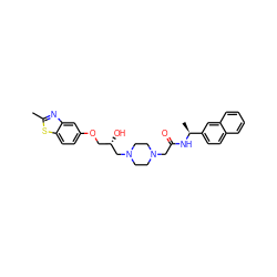 Cc1nc2cc(OC[C@H](O)CN3CCN(CC(=O)N[C@@H](C)c4ccc5ccccc5c4)CC3)ccc2s1 ZINC000095605956