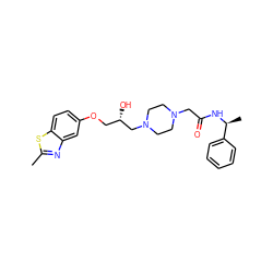 Cc1nc2cc(OC[C@H](O)CN3CCN(CC(=O)N[C@@H](C)c4ccccc4)CC3)ccc2s1 ZINC000022932372