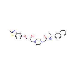 Cc1nc2cc(OC[C@H](O)CN3CCN(CC(=O)N[C@H](C)c4ccc5ccccc5c4)CC3)ccc2s1 ZINC000022932389