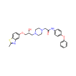 Cc1nc2cc(OC[C@H](O)CN3CCN(CC(=O)Nc4ccc(Oc5ccccc5)cc4)CC3)ccc2s1 ZINC000027628693