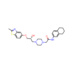 Cc1nc2cc(OC[C@H](O)CN3CCN(CC(=O)Nc4ccc5c(c4)CCCC5)CC3)ccc2s1 ZINC000027631595