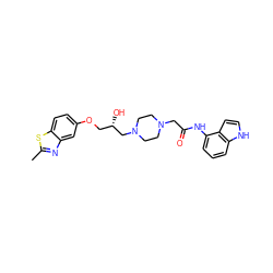 Cc1nc2cc(OC[C@H](O)CN3CCN(CC(=O)Nc4cccc5[nH]ccc45)CC3)ccc2s1 ZINC000022932416