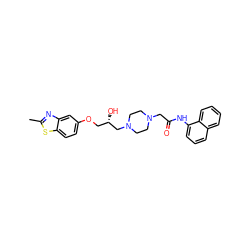 Cc1nc2cc(OC[C@H](O)CN3CCN(CC(=O)Nc4cccc5ccccc45)CC3)ccc2s1 ZINC000022932398