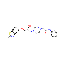 Cc1nc2cc(OC[C@H](O)CN3CCN(CC(=O)Nc4ccccc4)CC3)ccc2s1 ZINC000022932336