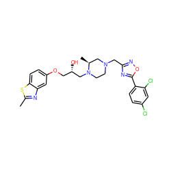 Cc1nc2cc(OC[C@H](O)CN3CCN(Cc4noc(-c5ccc(Cl)cc5Cl)n4)C[C@@H]3C)ccc2s1 ZINC000028374846