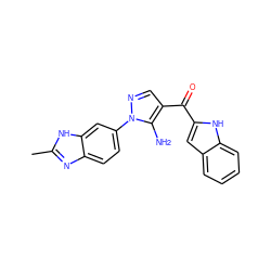 Cc1nc2ccc(-n3ncc(C(=O)c4cc5ccccc5[nH]4)c3N)cc2[nH]1 ZINC000098209140