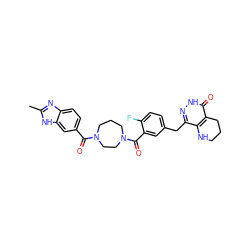 Cc1nc2ccc(C(=O)N3CCCN(C(=O)c4cc(Cc5n[nH]c(=O)c6c5NCCC6)ccc4F)CC3)cc2[nH]1 ZINC000140532833