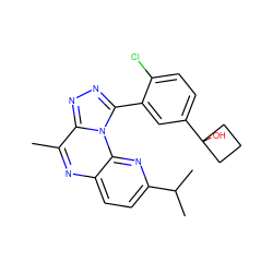 Cc1nc2ccc(C(C)C)nc2n2c(-c3cc(C4(O)CCC4)ccc3Cl)nnc12 ZINC000145744914