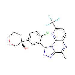 Cc1nc2ccc(C(F)(F)F)nc2n2c(-c3cc([C@@]4(O)CCCOC4)ccc3Cl)nnc12 ZINC000145968460